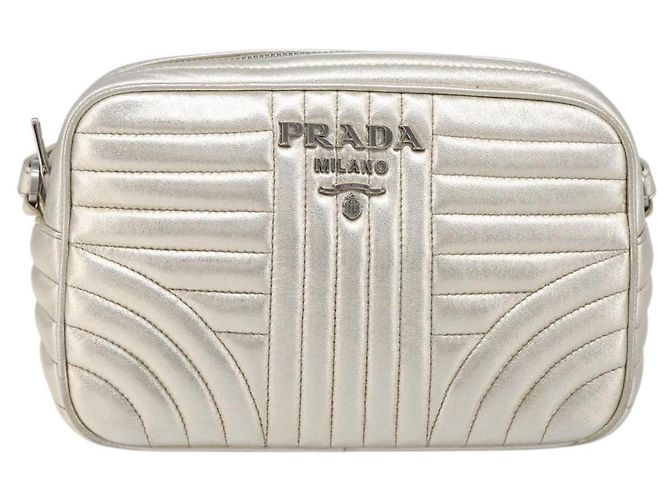 Borsa a tracolla PRADA Diagram Chain in pelle Champagne Gold Auth 196586V D'oro - vista 2