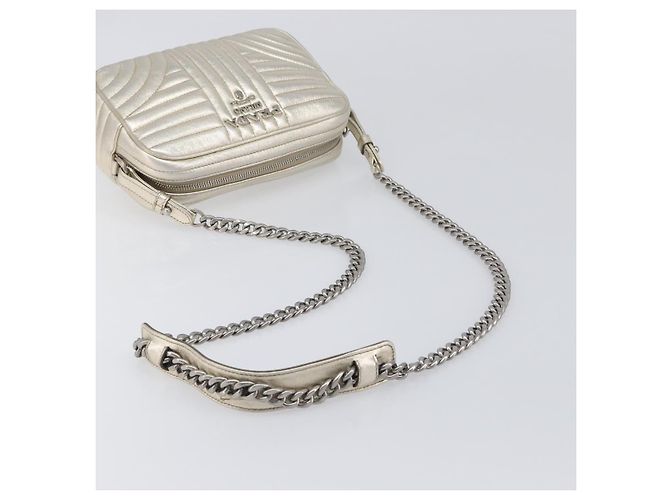 Borsa a tracolla PRADA Diagram Chain in pelle Champagne Gold Auth 196586V D'oro - vista 7