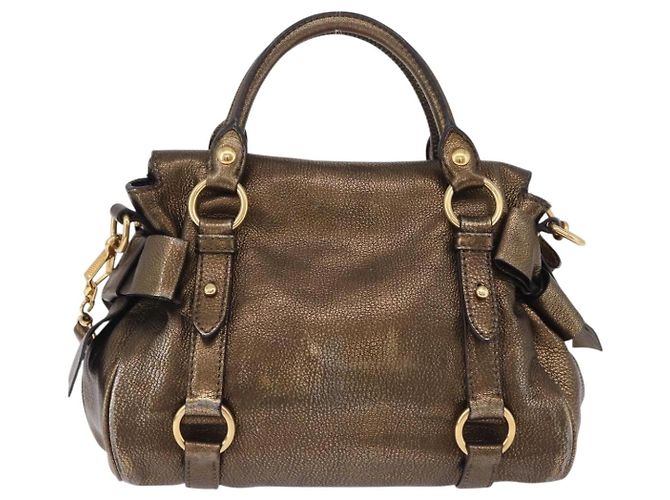 Borsa a mano Miu Miu Vitellolux 2way Gold Auth 199156V D'oro - vista 3