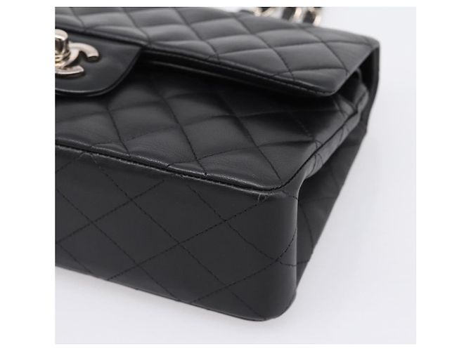 Sac CHANEL Double Flap Chain Matelasse 23 en agneau noir et argent Auth yk20812SAM Argenté - vue 10