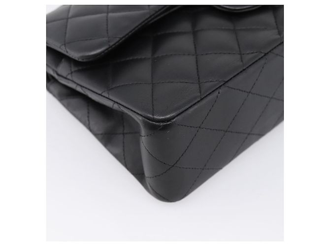 Sac CHANEL Double Flap Chain Matelasse 23 en agneau noir et argent Auth yk20812SAM Argenté - vue 11