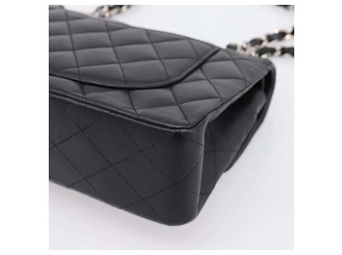 Sac CHANEL Double Flap Chain Matelasse 23 en agneau noir et argent Auth yk20812SAM Argenté - vue 12