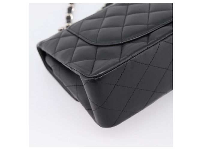 Sac CHANEL Double Flap Chain Matelasse 23 en agneau noir et argent Auth yk20812SAM Argenté - vue 13