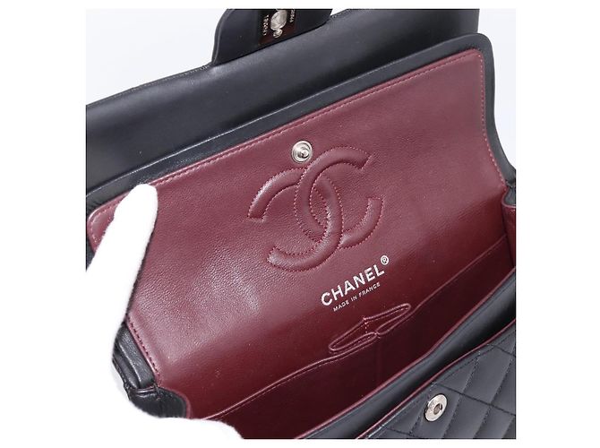 Sac CHANEL Double Flap Chain Matelasse 23 en agneau noir et argent Auth yk20812SAM Argenté - vue 16