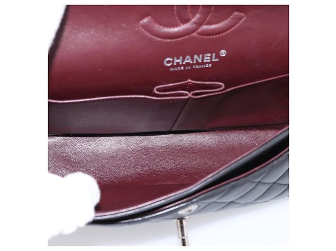 Sac CHANEL Double Flap Chain Matelasse 23 en agneau noir et argent Auth yk20812SAM Argenté - vue 18