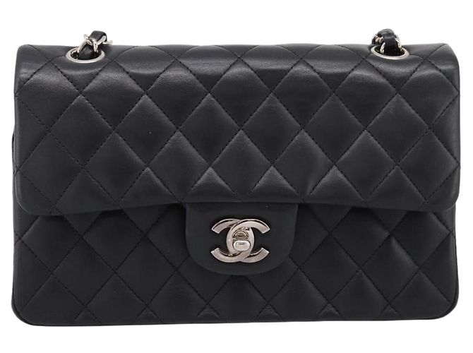 Sac CHANEL Double Flap Chain Matelasse 23 en agneau noir et argent Auth yk20812SAM Argenté - vue 2