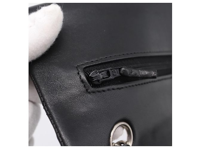 Sac CHANEL Double Flap Chain Matelasse 23 en agneau noir et argent Auth yk20812SAM Argenté - vue 23