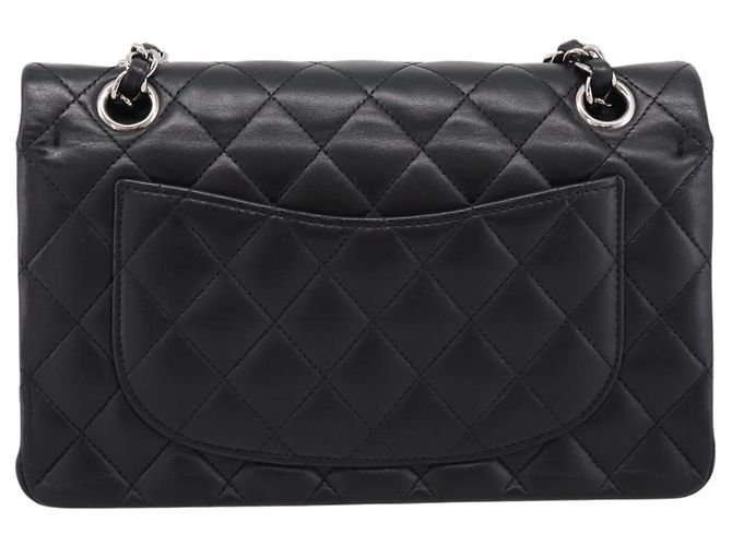 Sac CHANEL Double Flap Chain Matelasse 23 en agneau noir et argent Auth yk20812SAM Argenté - vue 3