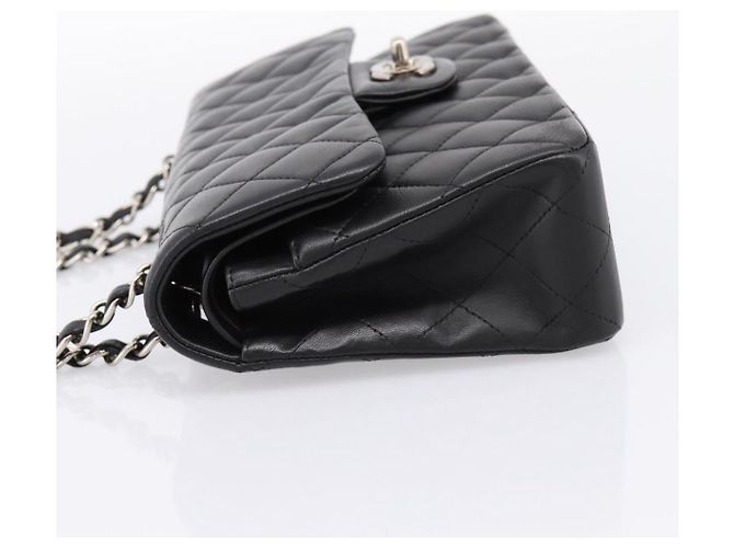 Sac CHANEL Double Flap Chain Matelasse 23 en agneau noir et argent Auth yk20812SAM Argenté - vue 4