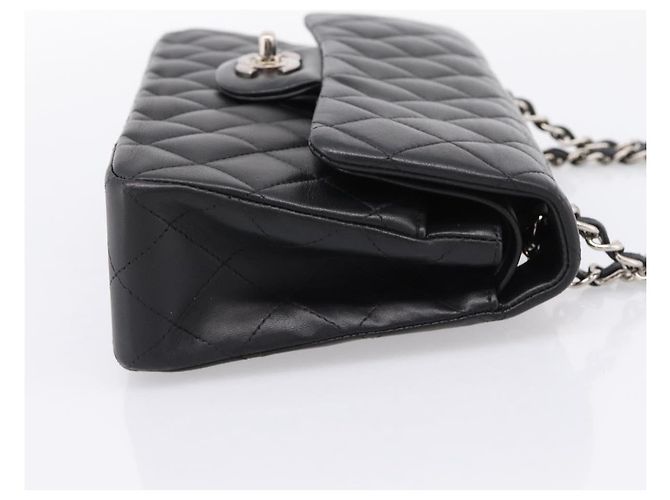 Sac CHANEL Double Flap Chain Matelasse 23 en agneau noir et argent Auth yk20812SAM Argenté - vue 5