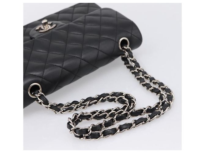 Sac CHANEL Double Flap Chain Matelasse 23 en agneau noir et argent Auth yk20812SAM Argenté - vue 7