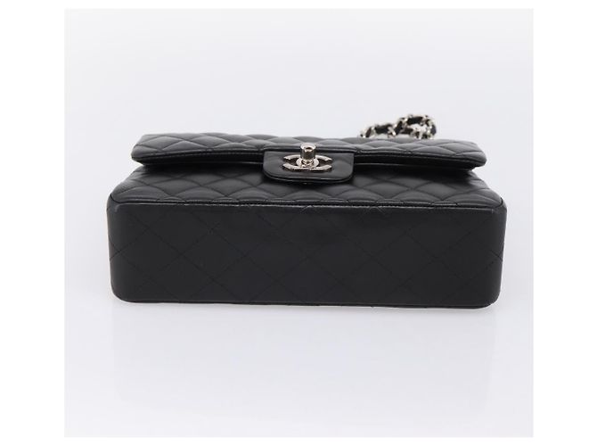 Sac CHANEL Double Flap Chain Matelasse 23 en agneau noir et argent Auth yk20812SAM Argenté - vue 9