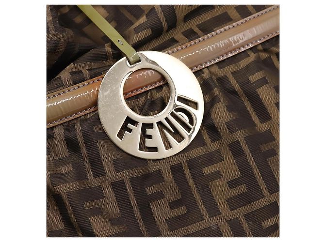 Borsa Tote FENDI Zucca Canvas Nylon Marrone Nero Auth 197800 - vista 14