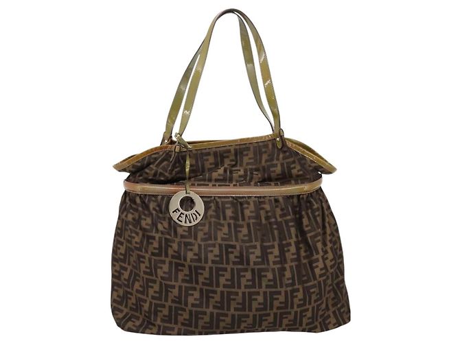 Borsa Tote FENDI Zucca Canvas Nylon Marrone Nero Auth 197800 - vista 2