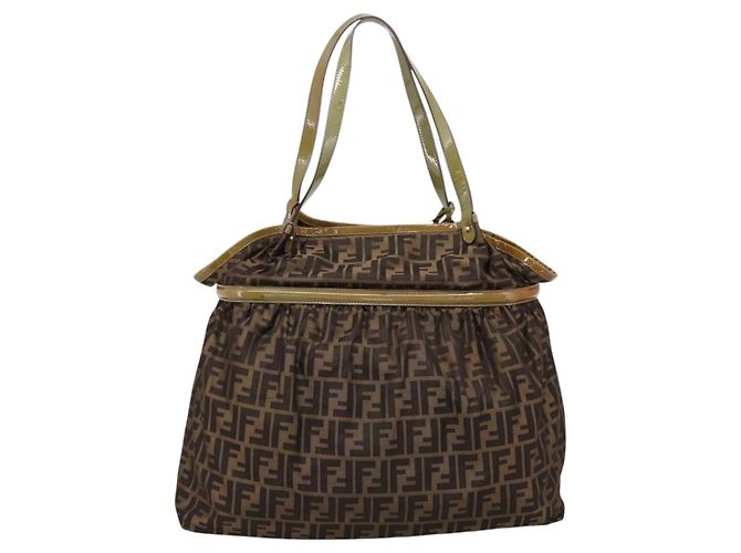 Borsa Tote FENDI Zucca Canvas Nylon Marrone Nero Auth 197800 - vista 3
