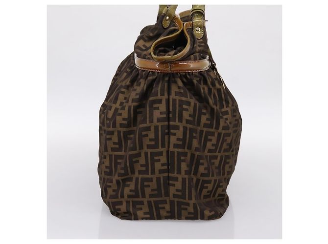 Borsa Tote FENDI Zucca Canvas Nylon Marrone Nero Auth 197800 - vista 4