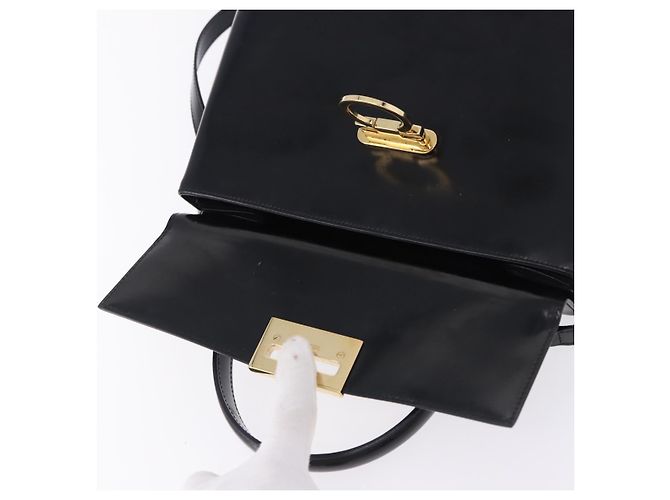 Borsa Salvatore Ferragamo Gancini in vernice 2way Nera Tono Oro Auth 200642 Nero - vista 17