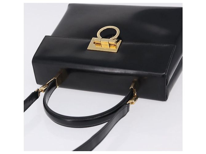 Borsa Salvatore Ferragamo Gancini in vernice 2way Nera Tono Oro Auth 200642 Nero - vista 6