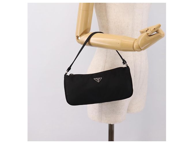 PRADA Accessory Pouch Nylon Black Silver Auth 198964 Silvery - view 23