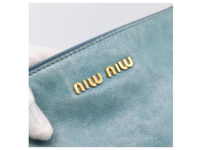 Borsa a mano Miu Miu in pelle 2way blu e oro Auth yk20734M D'oro - vista 16
