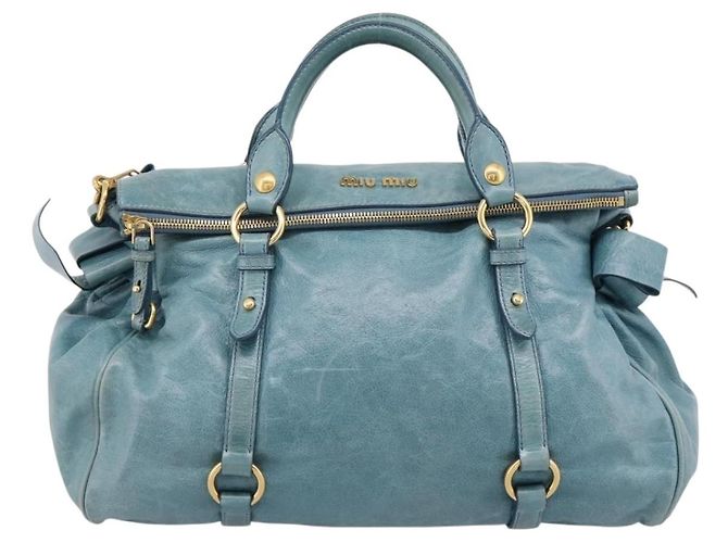 Borsa a mano Miu Miu in pelle 2way blu e oro Auth yk20734M D'oro - vista 2