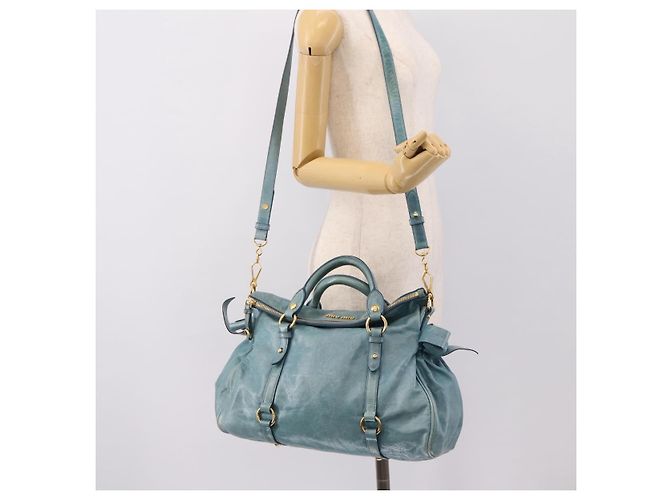 Borsa a mano Miu Miu in pelle 2way blu e oro Auth yk20734M D'oro - vista 25