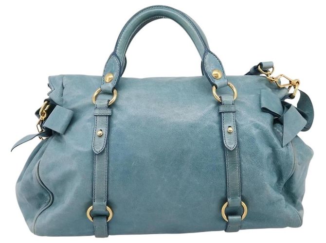 Borsa a mano Miu Miu in pelle 2way blu e oro Auth yk20734M D'oro - vista 3