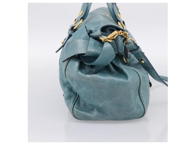 Borsa a mano Miu Miu in pelle 2way blu e oro Auth yk20734M D'oro - vista 4