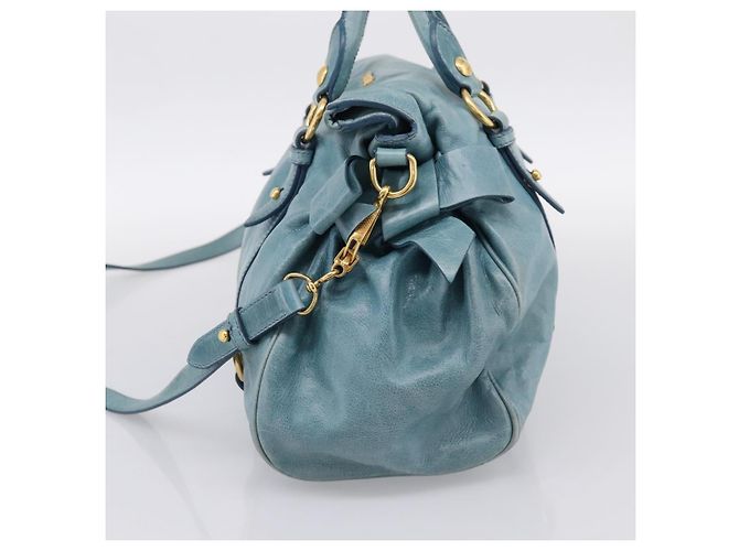 Borsa a mano Miu Miu in pelle 2way blu e oro Auth yk20734M D'oro - vista 5