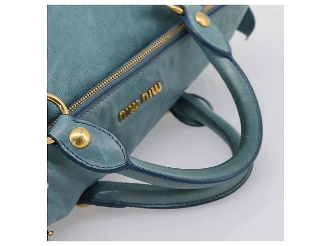 Borsa a mano Miu Miu in pelle 2way blu e oro Auth yk20734M D'oro - vista 7