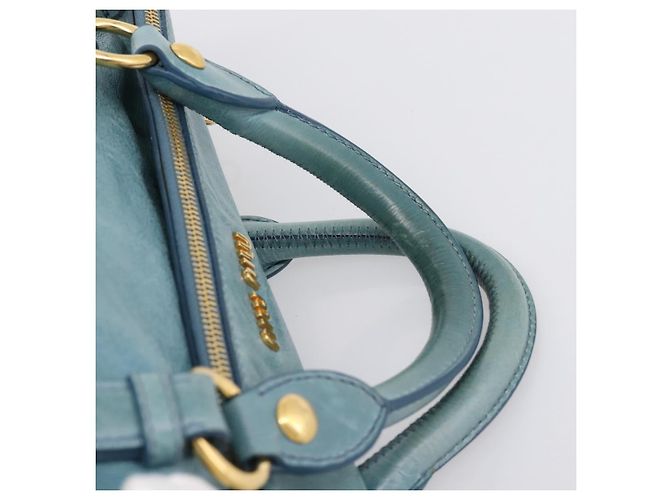 Borsa a mano Miu Miu in pelle 2way blu e oro Auth yk20734M D'oro - vista 8