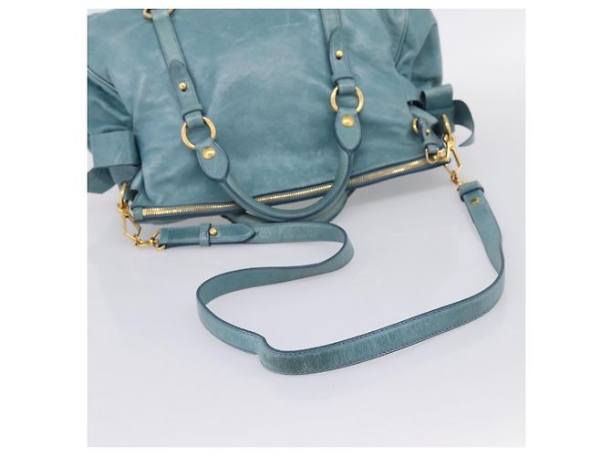 Borsa a mano Miu Miu in pelle 2way blu e oro Auth yk20734M D'oro - vista 9