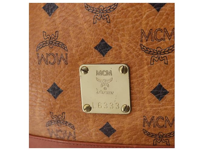 Borsa a tracolla MCM Vicetos PVC Pelle Marrone Tono Oro Auth BA15292 - vista 14