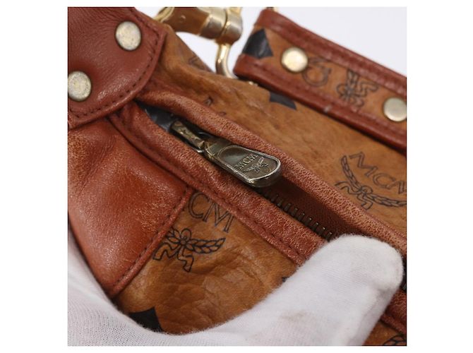 Borsa a tracolla MCM Vicetos PVC Pelle Marrone Tono Oro Auth BA15292 - vista 15