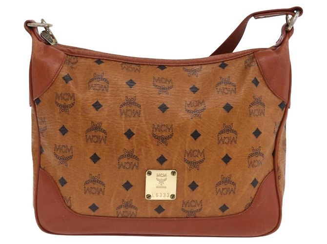 Borsa a tracolla MCM Vicetos PVC Pelle Marrone Tono Oro Auth BA15292 - vista 2