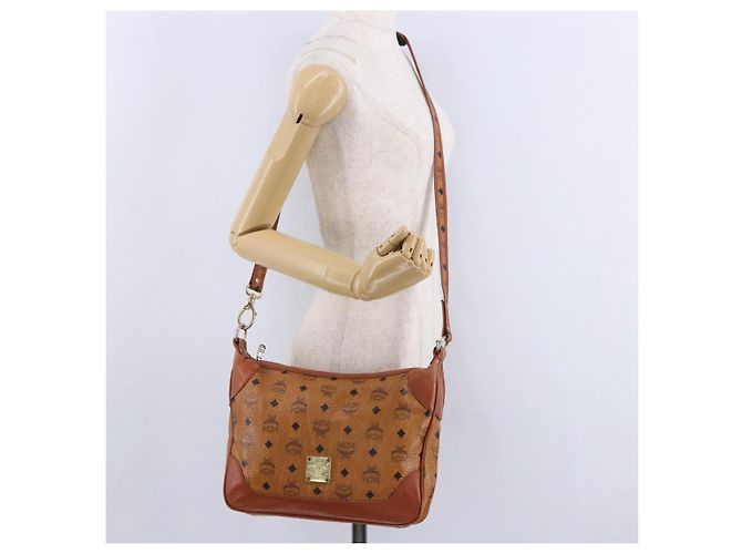Borsa a tracolla MCM Vicetos PVC Pelle Marrone Tono Oro Auth BA15292 - vista 22