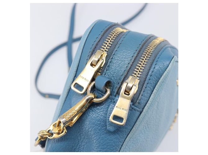 Borsa a tracolla Miu Miu in pelle blu e oro Auth 200239A D'oro - vista 16