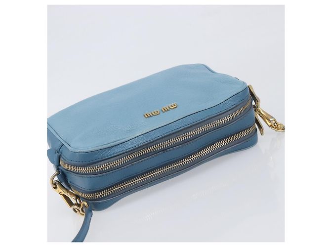 Borsa a tracolla Miu Miu in pelle blu e oro Auth 200239A D'oro - vista 6