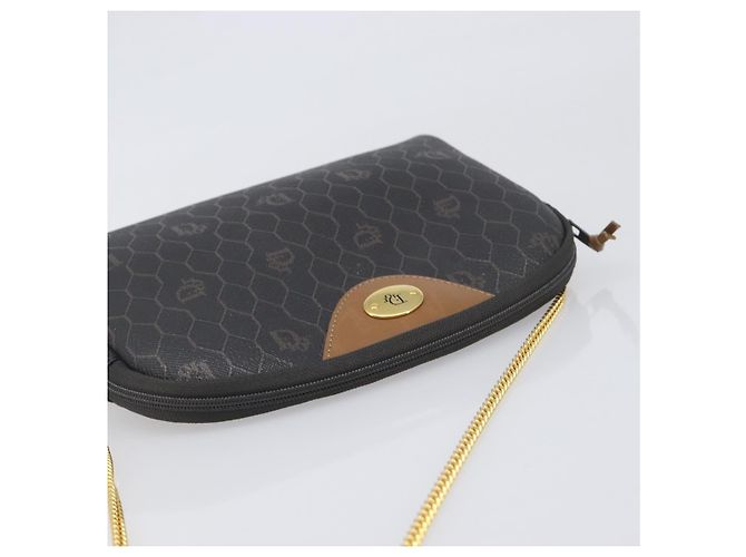 Borsa a tracolla con catena in tela Honeycomb Christian Dior PVC Nero Oro Auth 200249A - vista 6