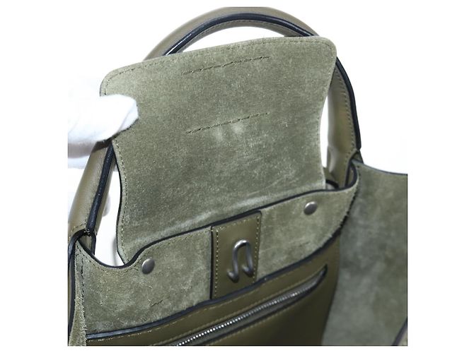 Céline CELINE Big Bag Small Hand Bag Leather Khaki Silver Auth am12347M Argento Cachi - vista 21