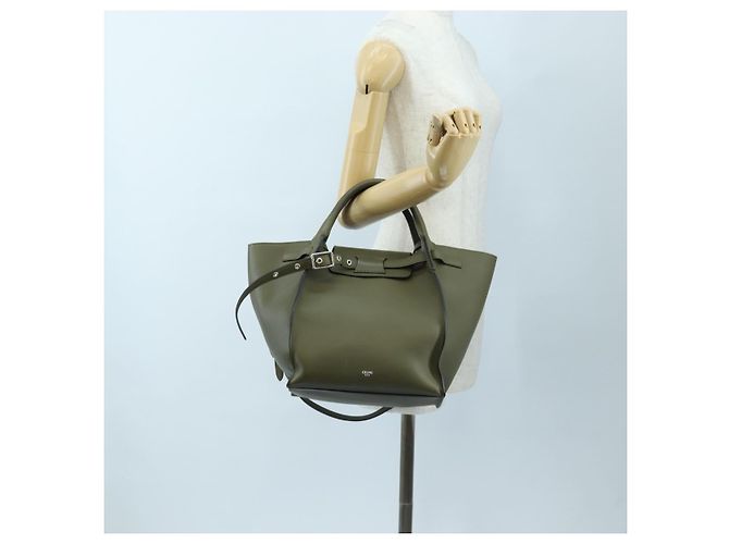 Céline CELINE Big Bag Small Hand Bag Leather Khaki Silver Auth am12347M Argento Cachi - vista 30