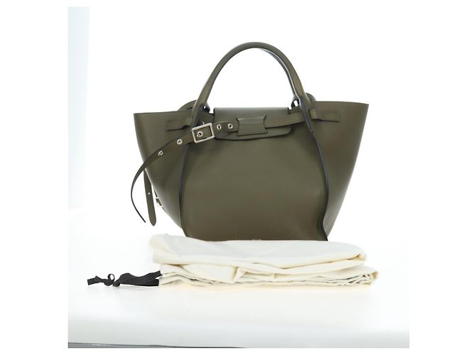 Céline CELINE Big Bag Small Hand Bag Leather Khaki Silver Auth am12347M Argento Cachi - vista 31
