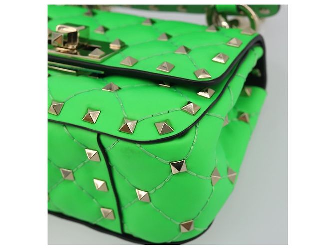 Borsa a tracolla VALENTINO Micro Rockstud Chain in pelle 2way Verde Oro Auth 198465V - vista 11