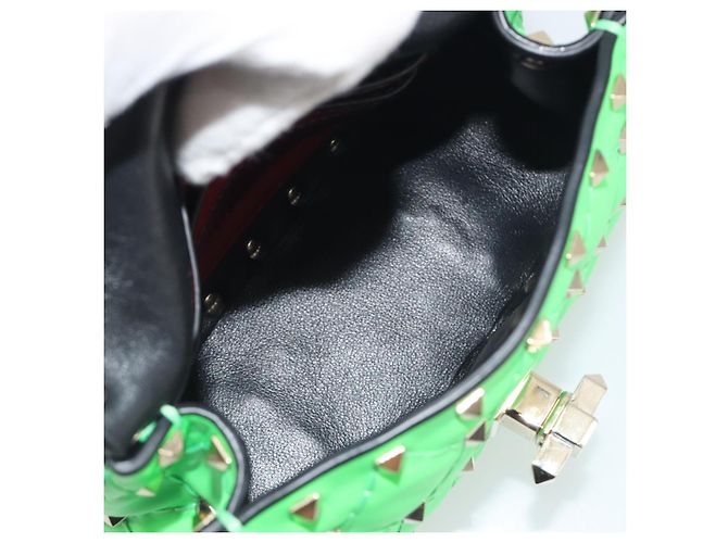 Borsa a tracolla VALENTINO Micro Rockstud Chain in pelle 2way Verde Oro Auth 198465V - vista 12
