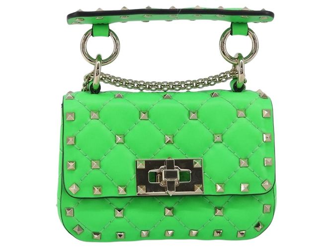 Borsa a tracolla VALENTINO Micro Rockstud Chain in pelle 2way Verde Oro Auth 198465V - vista 13