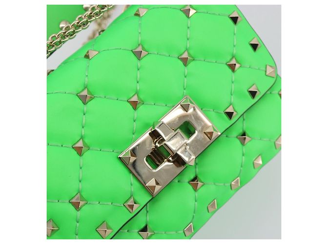 Borsa a tracolla VALENTINO Micro Rockstud Chain in pelle 2way Verde Oro Auth 198465V - vista 18