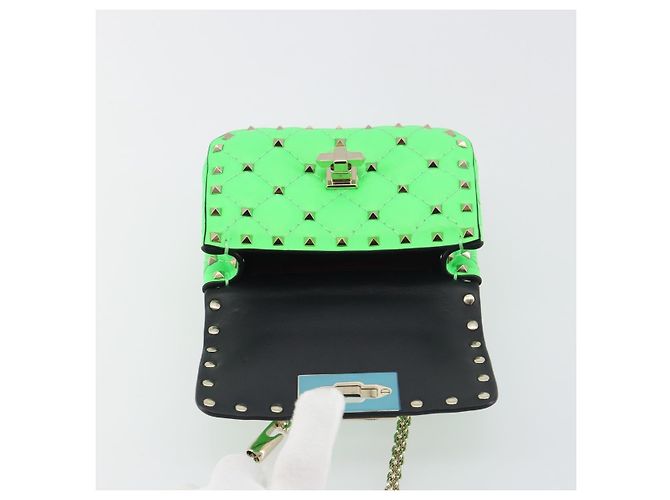 Borsa a tracolla VALENTINO Micro Rockstud Chain in pelle 2way Verde Oro Auth 198465V - vista 19
