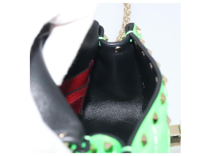Borsa a tracolla VALENTINO Micro Rockstud Chain in pelle 2way Verde Oro Auth 198465V - vista 21