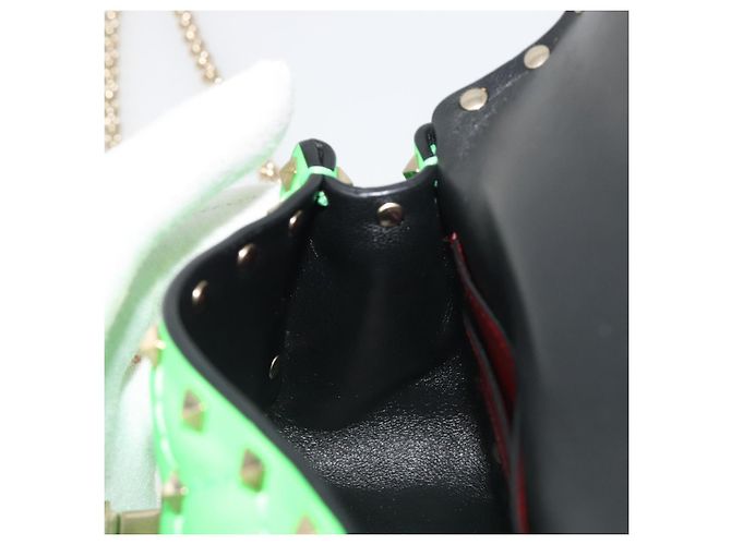 Borsa a tracolla VALENTINO Micro Rockstud Chain in pelle 2way Verde Oro Auth 198465V - vista 22