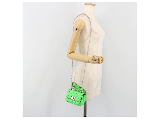 Borsa a tracolla VALENTINO Micro Rockstud Chain in pelle 2way Verde Oro Auth 198465V - vista 25